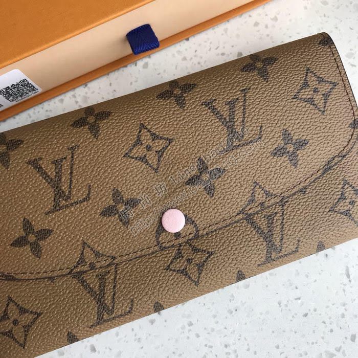 LV錢包 海外原單 M60696粉色 黃花 LV女士翻蓋長錢包 LV豆豆錢包  ygqb1025